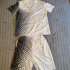 Men’s 2-Piece Summer Set - 100% Polyester, 1/4 Zip Top, Drawstring Shorts